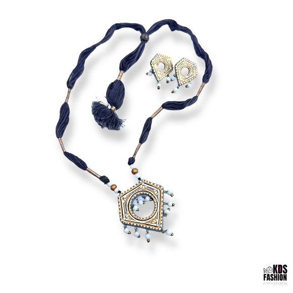 Doyel Painted Terracotta Necklace and Earrings Set From India New In Box - Picture 4 of 9